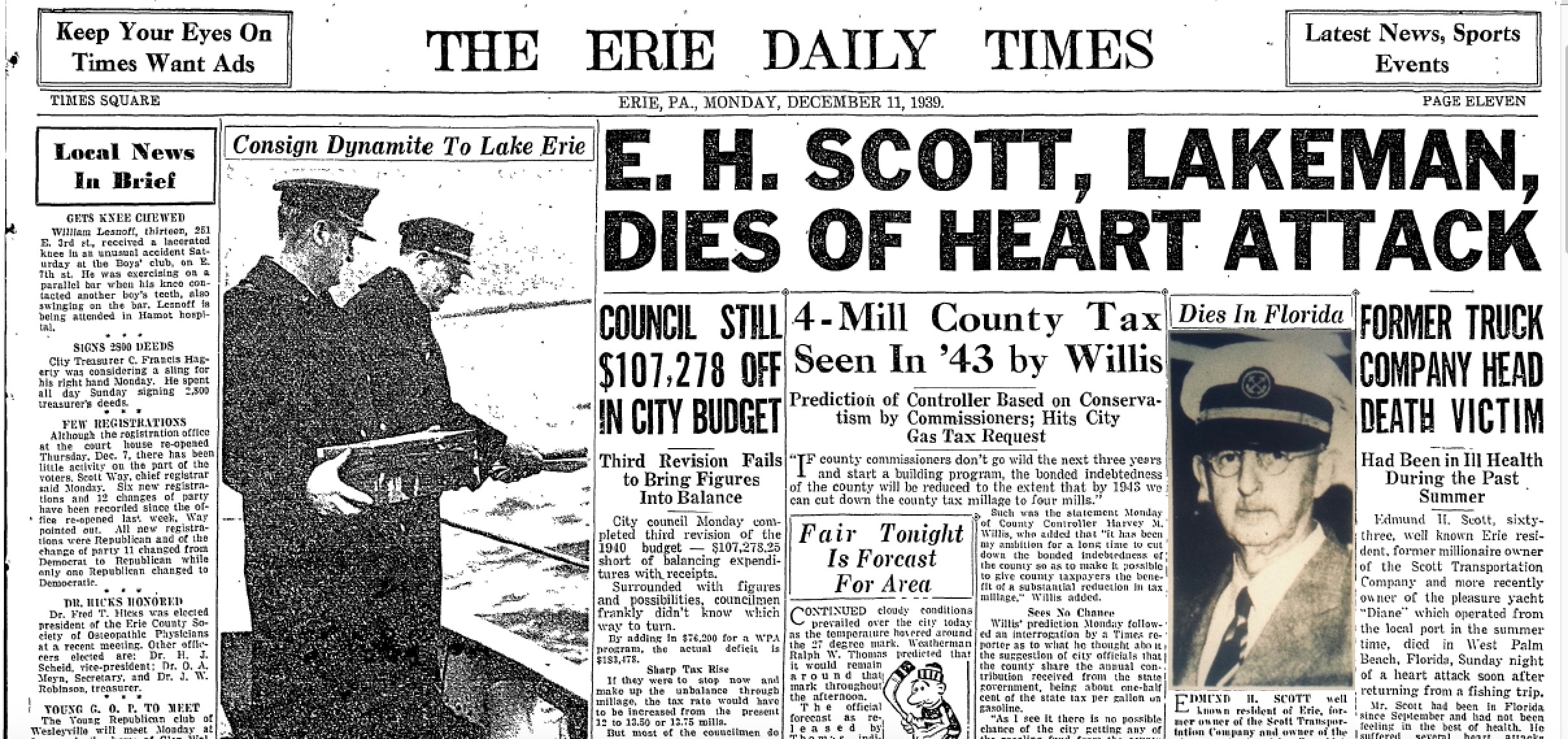6. Death of E.H. Scott in The Erie Daily Times 12 11 1939 photo enhanced for clarity